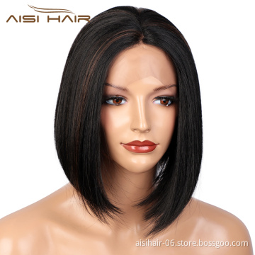 Aisi Hair Top Quality Mixed Black Brown Short Bob Wig Silky Straight Wig Natural Wave Synthetic Cheap Wigs For Black Women